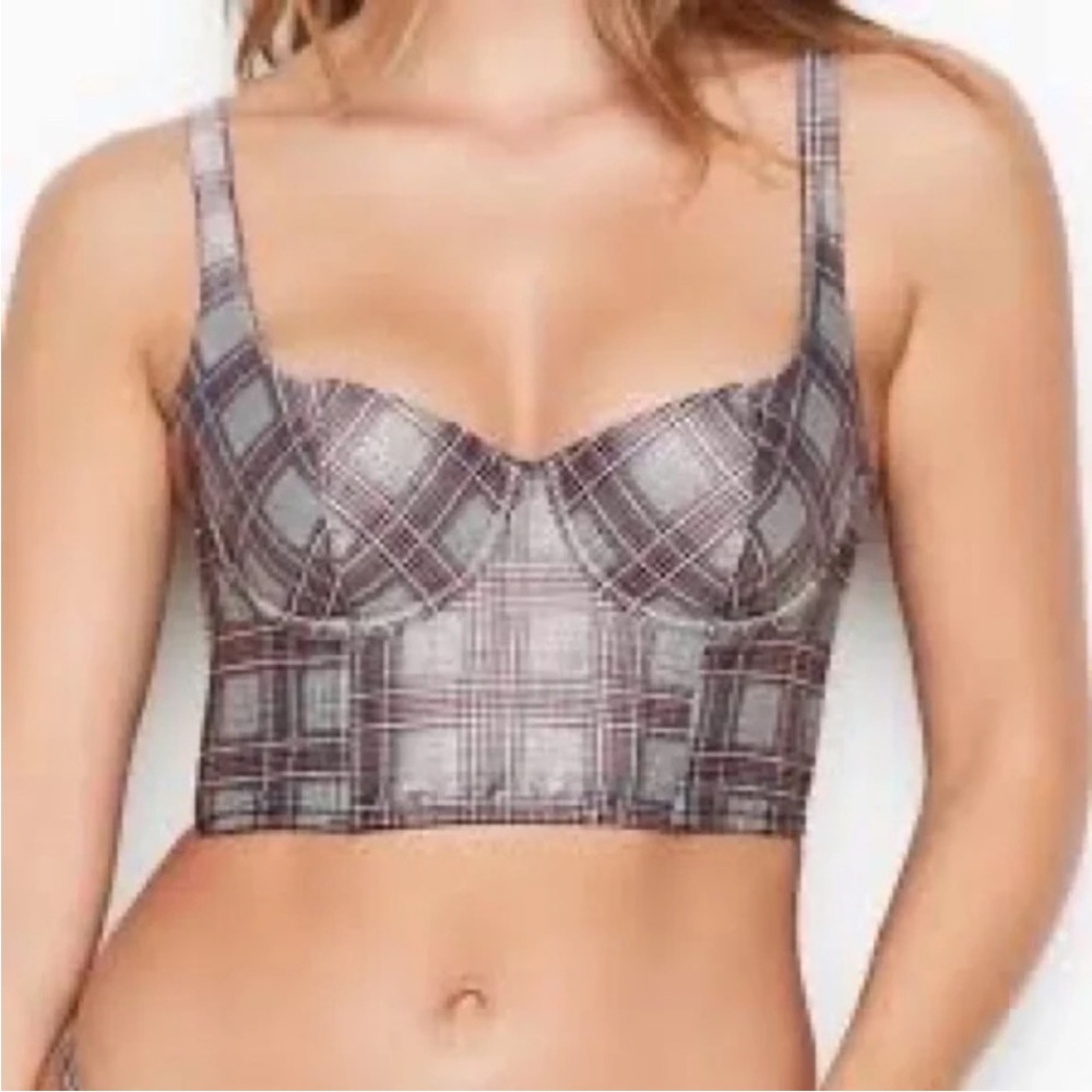 Victoria's Secret Plaid Long Line Bra Top - Black, White, Red Size 34D